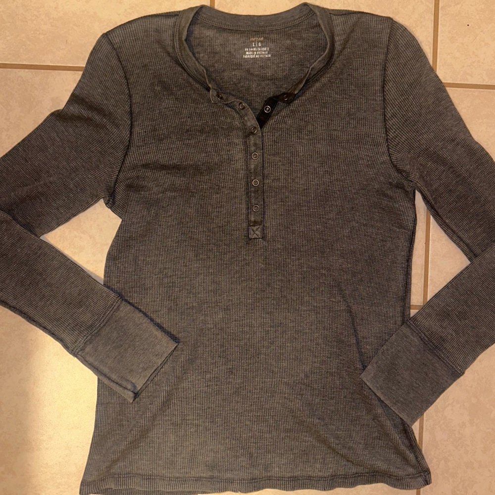 Aerie, Dark Grey Long-sleeve Cabin Top, Size Large